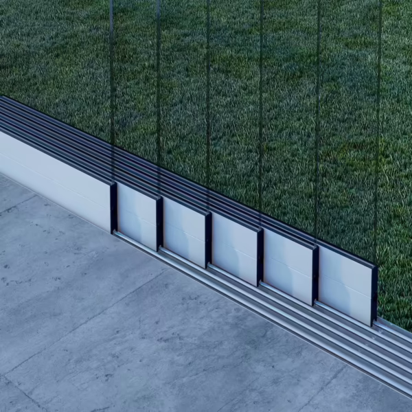 Glazen schuifwand mat wit 6 railsysteem