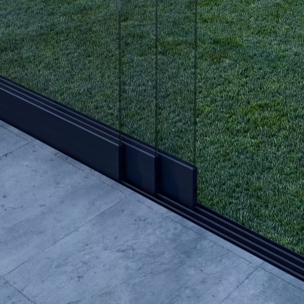 Glazen schuifwand mat zwart 3 railsysteem