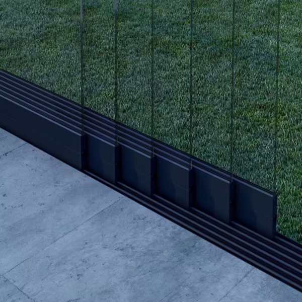 Glazen schuifwand mat zwart 6 railsysteem