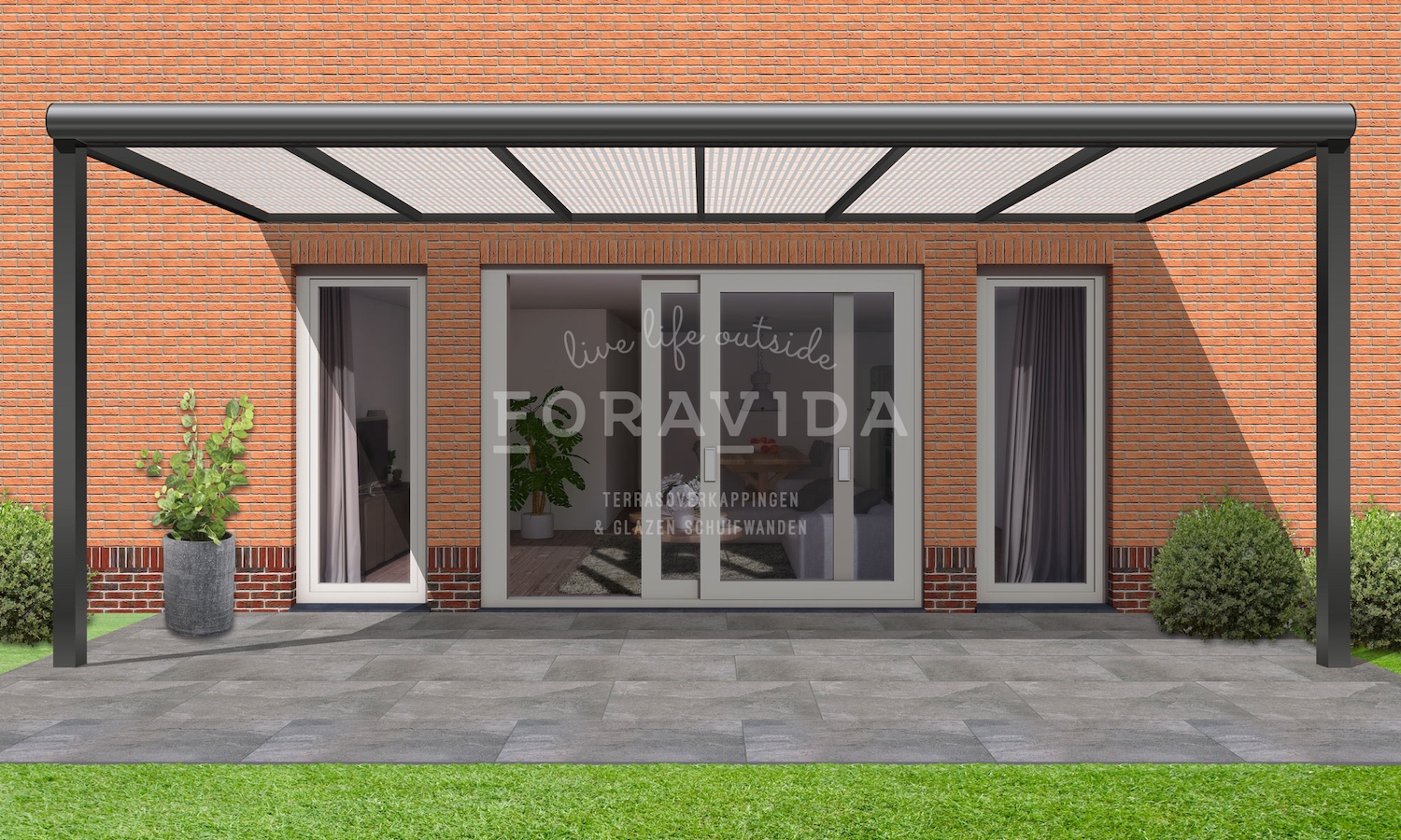 Ontbering Theseus Flash Terrasoverkapping melkwit polycarbonaat 6,03 x 3,0 meter antraciet -  ForaVida®