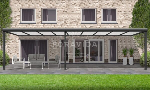 Terrasoverkapping 9m antraciet polycarbonaat dak