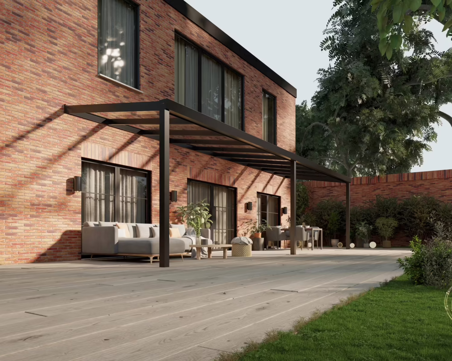 terrasoverkapping-glazen-dak-10x2,5m-matzwart-helder-modern25_BottomLeftPerspective