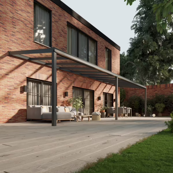 Glazen overkapping Plus 11 x 2,5 meter antraciet