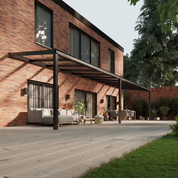 Glazen overkapping Plus 11 x 2,5 meter matzwart