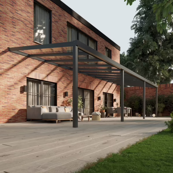 Glazen overkapping Plus 11 x 3,5 meter antraciet