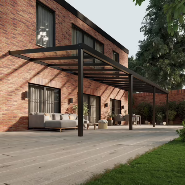 Glazen overkapping Plus 11 x 3,5 meter matzwart