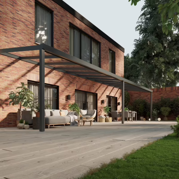 Glazen overkapping Plus 12 x 2,5 meter antraciet