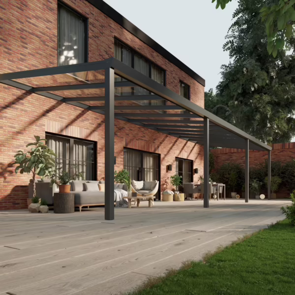 Glazen overkapping Plus 12 x 3,5 meter antraciet