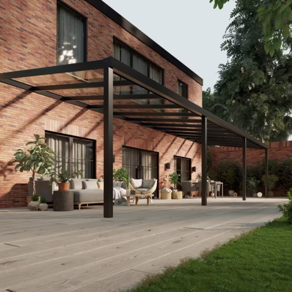 Glazen overkapping Plus 12 x 3,5 meter matzwart