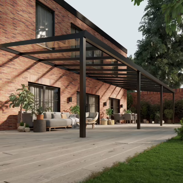 Glazen overkapping Plus 12 x 4 meter matzwart