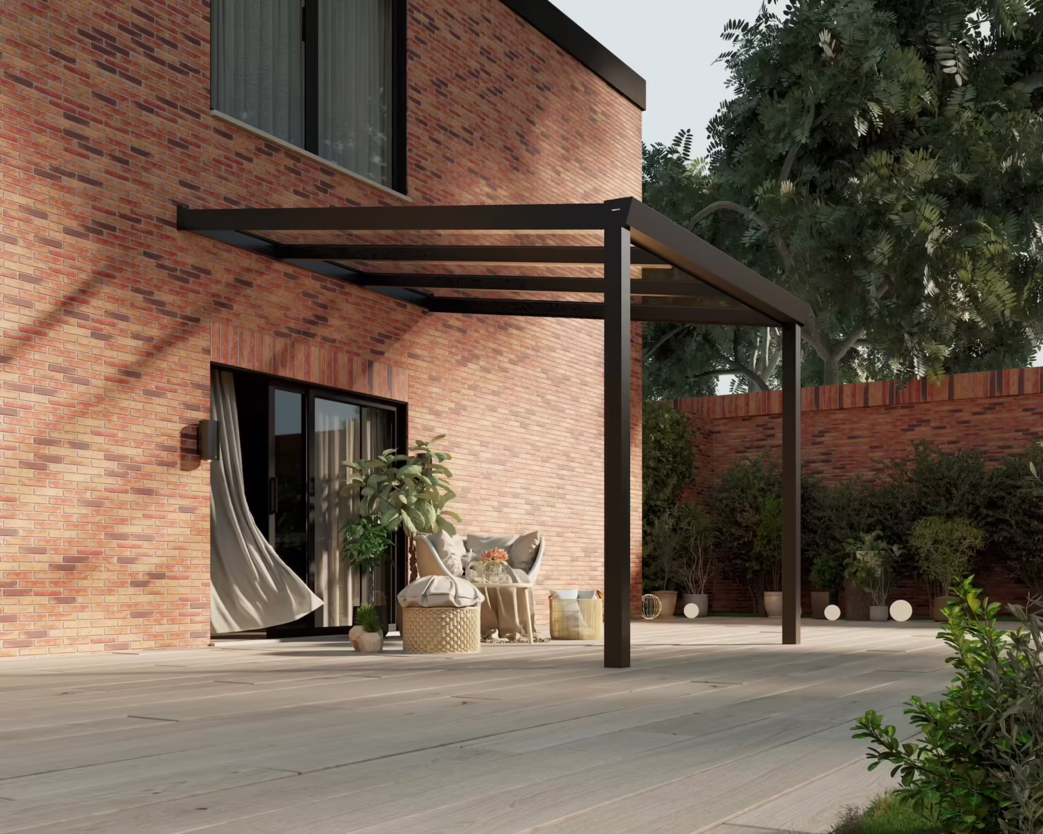 terrasoverkapping-glazen-dak-3x3,5m-matzwart-helder-modern25_BottomLeftPerspective