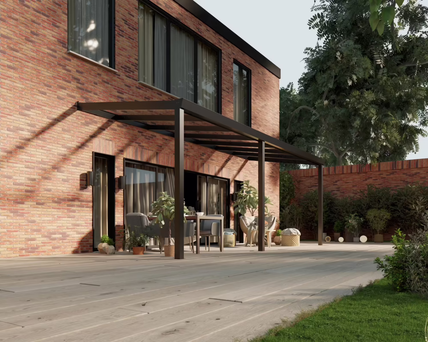 terrasoverkapping-glazen-dak-7x2,5m-matzwart-helder-modern25_BottomLeftPerspective