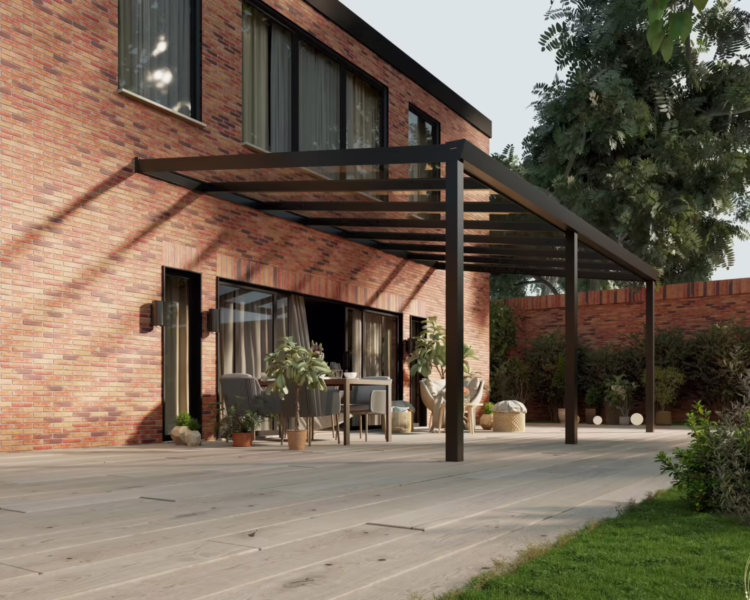 terrasoverkapping-glazen-dak-7x4m-matzwart-helder-modern25_BottomLeftPerspective