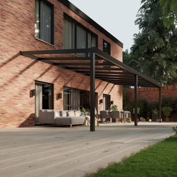 Glazen overkapping Plus 9 x 3,5 meter matzwart