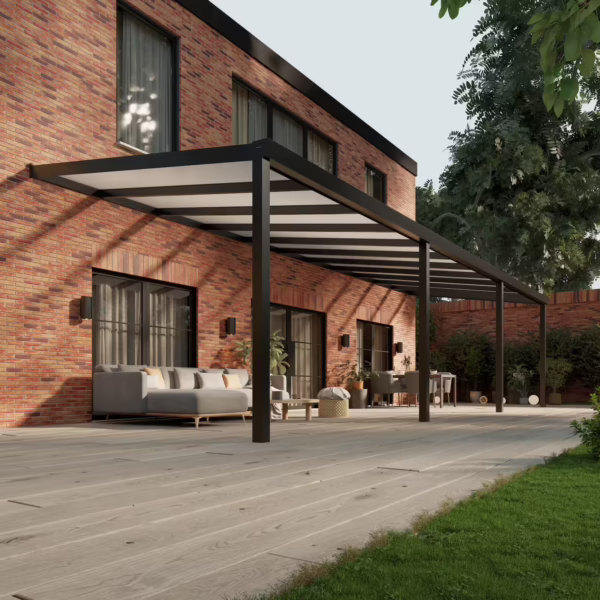 Polycarbonaat overkapping Plus 11 x 3,5 meter matzwart