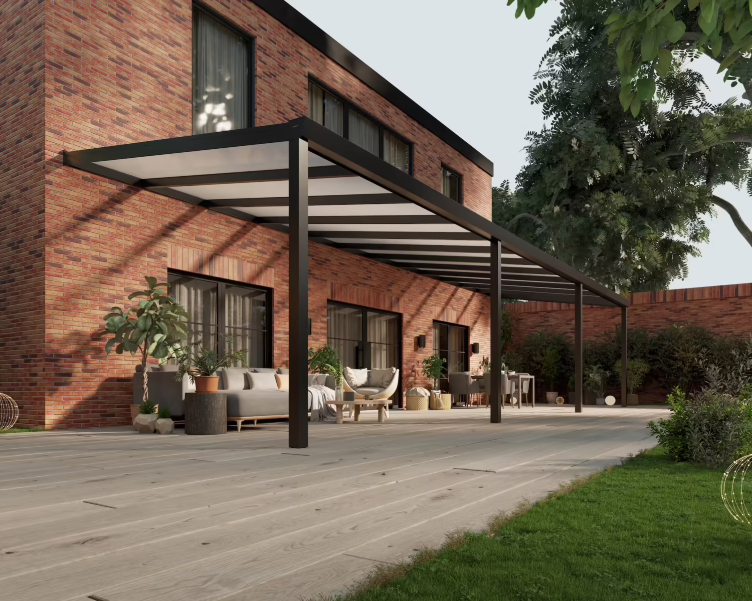 terrasoverkapping-polycarbonaat-dak-12x3,5m-matzwart-opaal-modern25_BottomLeftPerspective