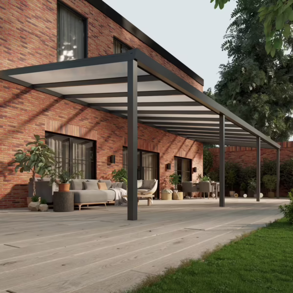 Polycarbonaat overkapping Plus 12 x 4 meter antraciet