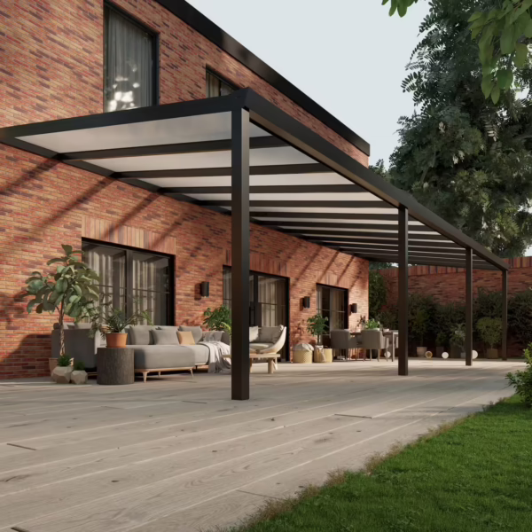 Polycarbonaat overkapping Plus 12 x 4 meter matzwart