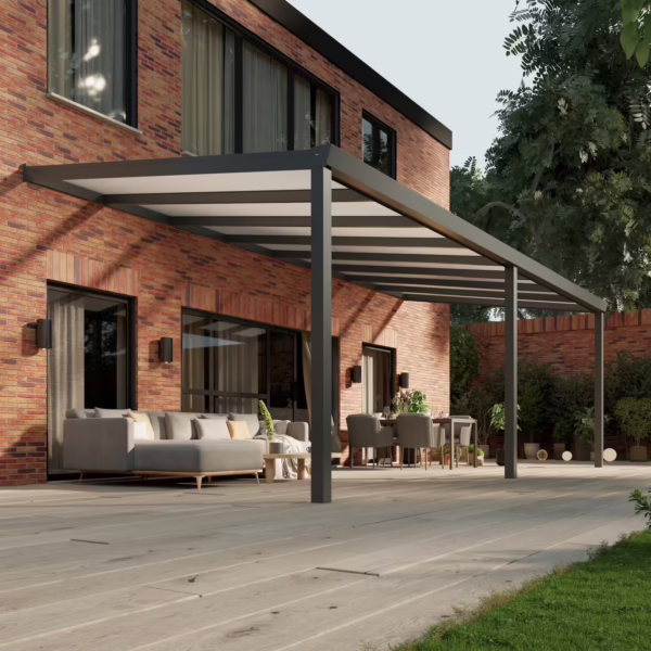 Polycarbonaat overkapping Plus 8 x 3,5 meter antraciet