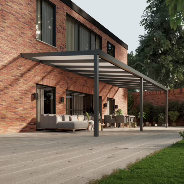 Polycarbonaat overkapping Plus 9 x 3,5 meter antraciet