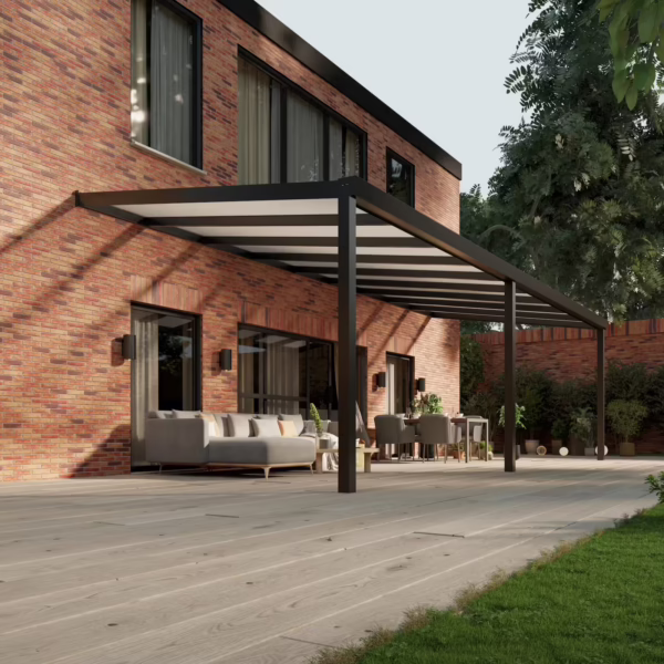 Polycarbonaat overkapping Plus 9 x 3,5 meter matzwart