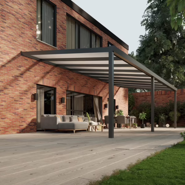 Polycarbonaat overkapping Plus 9 x 4 meter antraciet