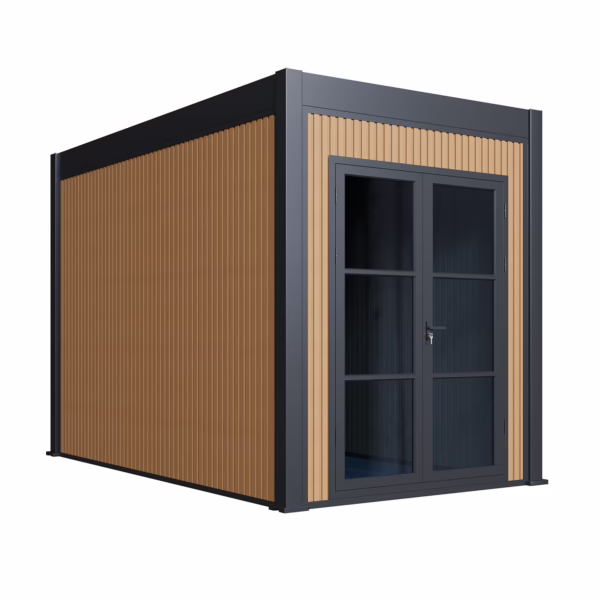 Intro schuur met glazen deur 2 x 3 meter teak