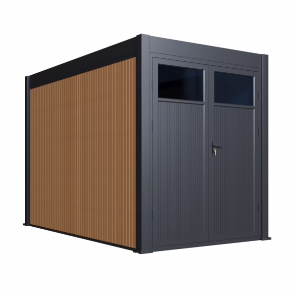 Intro schuur met paneeldeur 2 x 3 meter teak