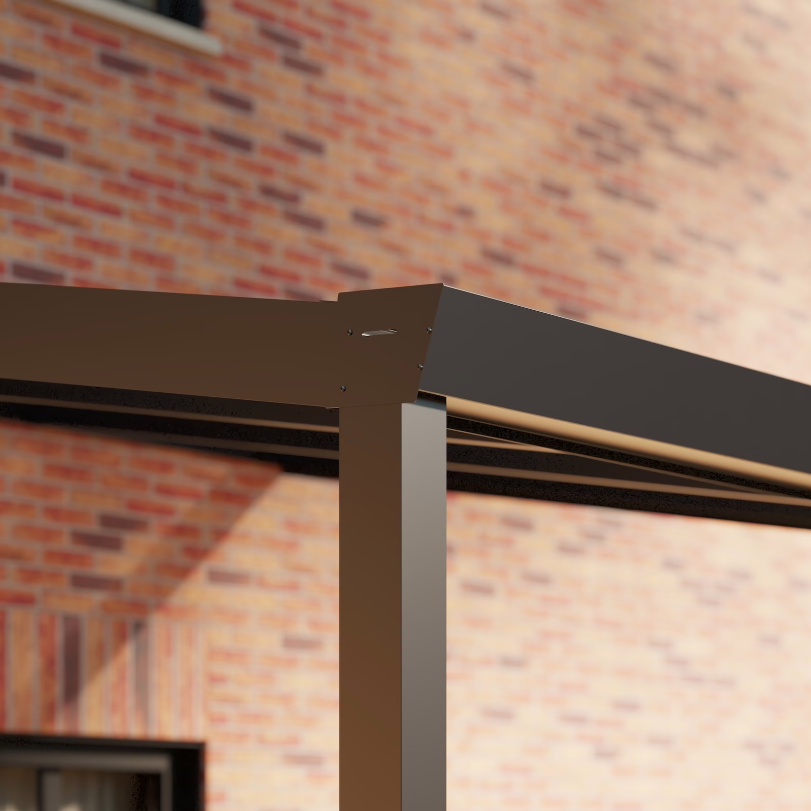 Modern strak gootprofiel van een aluminium terrasoverkapping in mat zwart