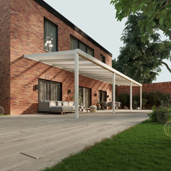 Polycarbonaat overkapping Plus 11 x 3,5 meter mat wit