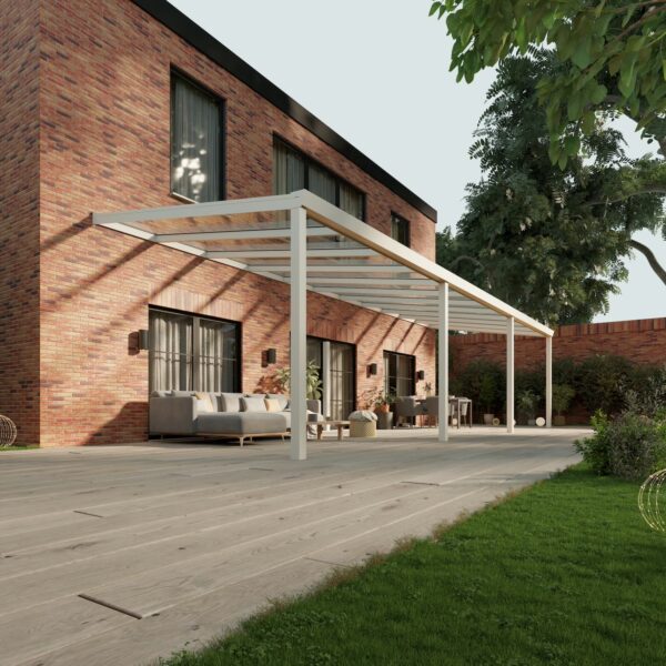 Glazen overkapping Plus 11 x 3,5 meter mat wit