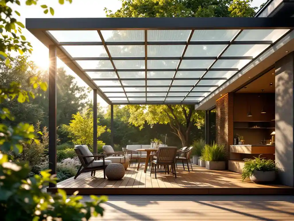 Aluminium terrasoverkapping met loungeset op terras