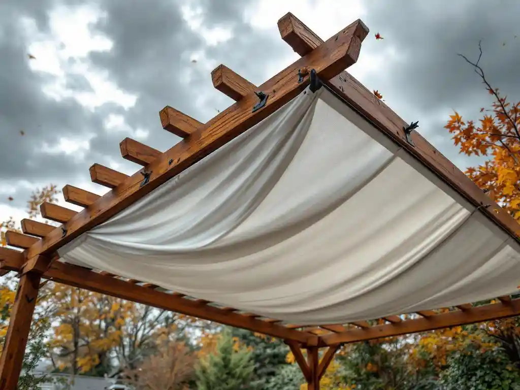 windbestendige overkapping in tuin bij stormachtig weer