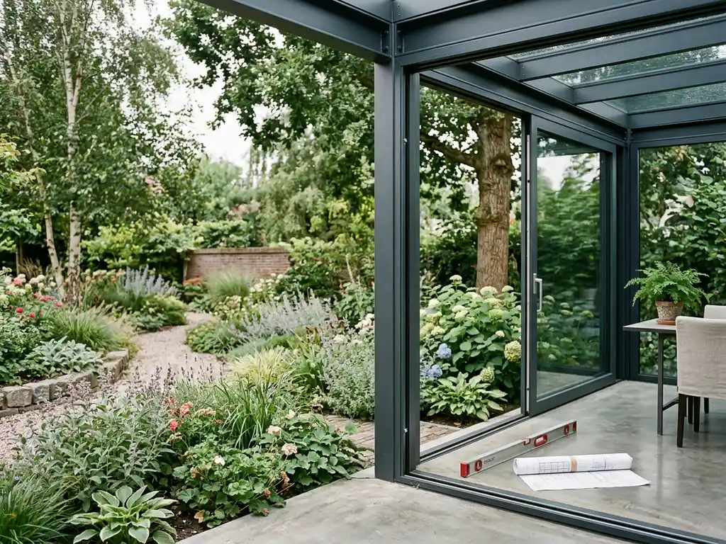 Detail van aluminium profielen in een ForaVida tuinkamer