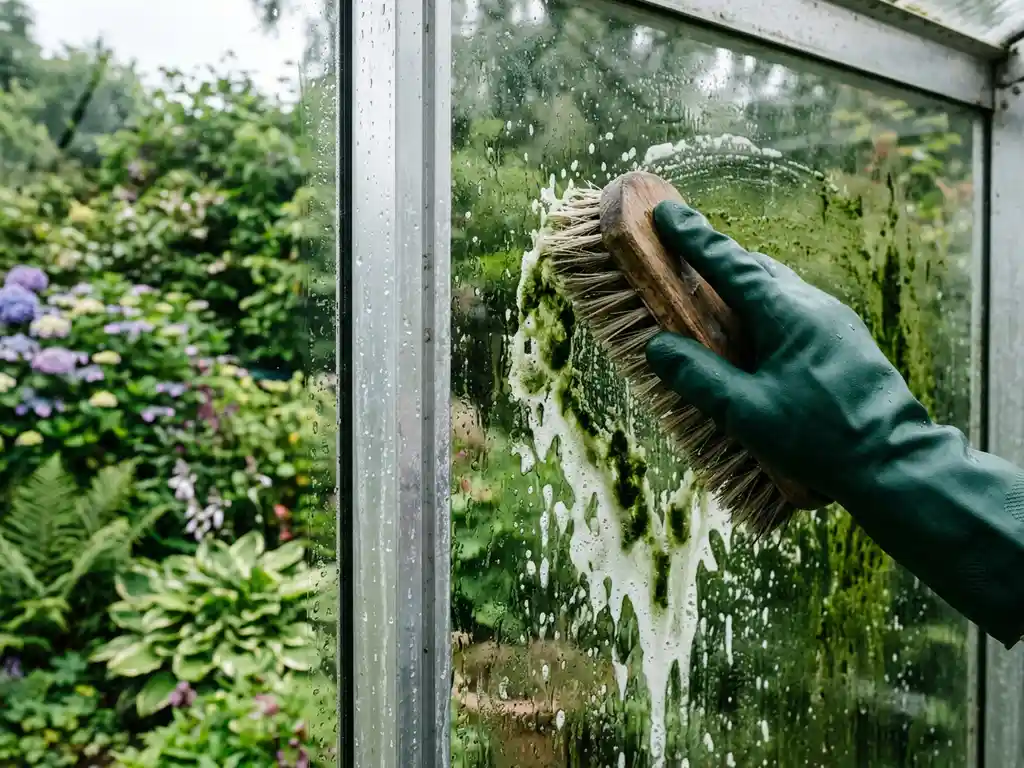 Hoe verwijder je groene aanslag van een serre?