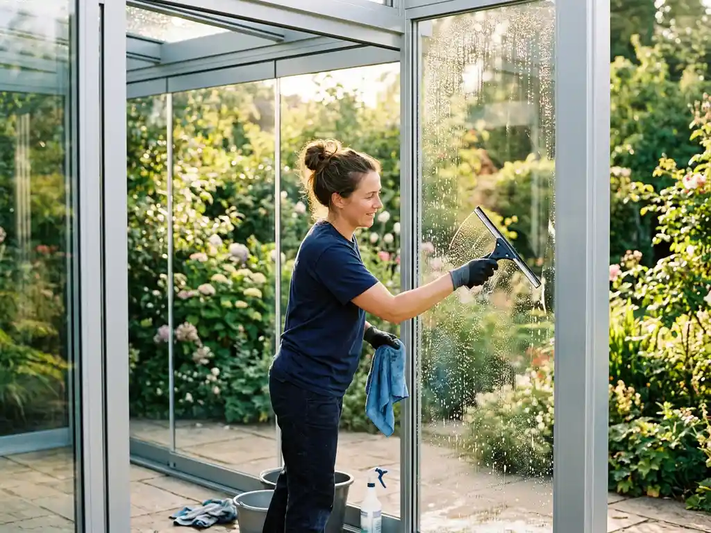Hoe reinig je de glazen wanden van een tuinkamer?