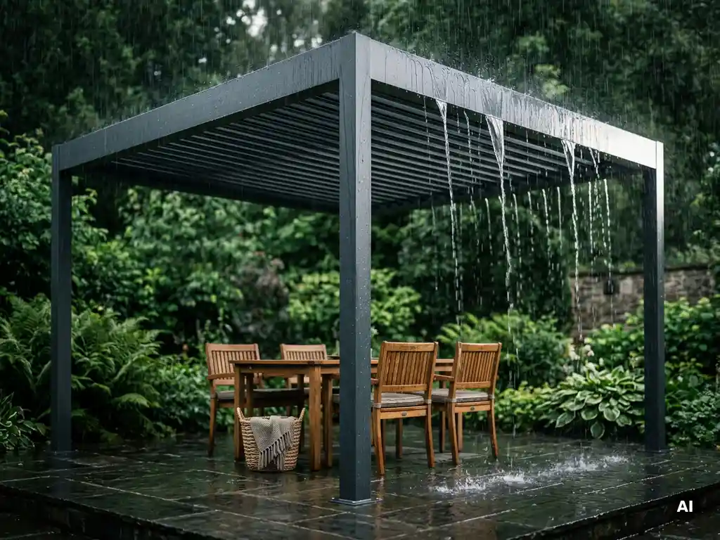 Blijven mijn tuinmeubelen droog onder gesloten lamellen?