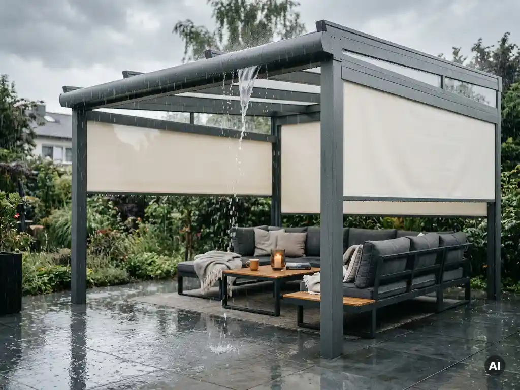 Kan zonwering onder een overkapping tegen regen?