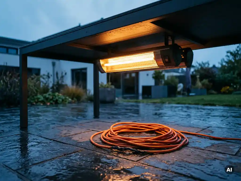 Mag een krachtige terrasverwarmer op een verlengsnoer?