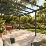 Terrasoverkapping Plus 10 x 4 meter antraciet helder glas moderne goot – Onderaanzicht