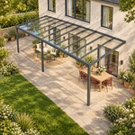 Terrasoverkapping Plus 10 x 4 meter antraciet helder glas moderne goot – Dakaanzicht