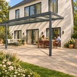 Terrasoverkapping Plus 10 x 4 meter antraciet helder glas moderne goot – Tuinbeeld