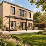 Terrasoverkapping Plus 11 x 2.5 meter matzwart helder glas moderne goot – Vooraanzicht