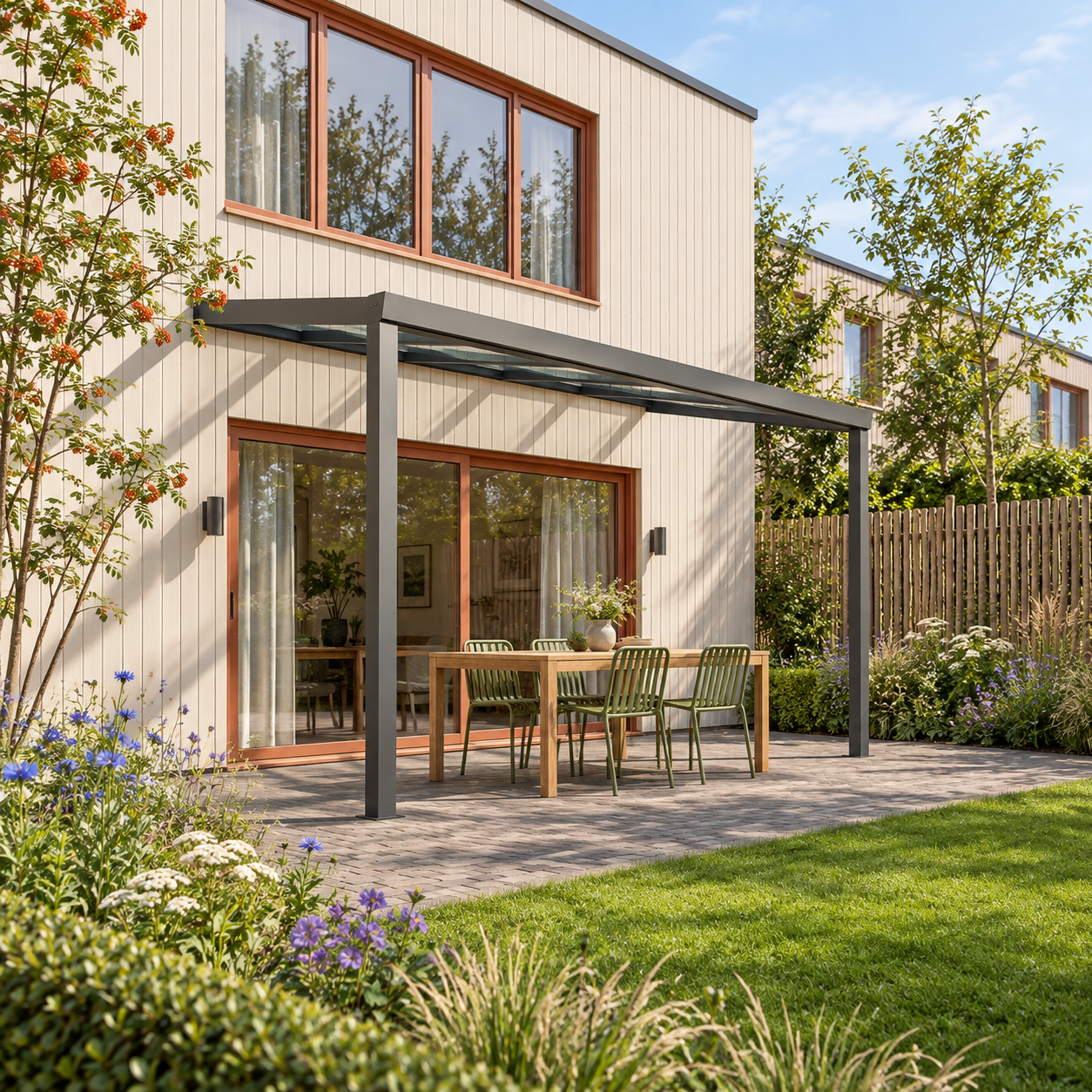 Terrasoverkapping Plus 5 x 2,5 meter antraciet helder glas moderne goot – overzicht Terrasoverkapping Plus 5 x 2,5 meter antraciet helder glas moderne goot – overzicht