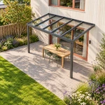 Terrasoverkapping Plus 5 x 2,5 meter antraciet helder glas moderne goot – dakaanzicht