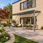 Terrasoverkapping Plus 6 x 2,5 meter antraciet helder glas moderne goot – Zijaanzicht