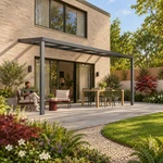 Terrasoverkapping Plus 6 x 2,5 meter antraciet helder glas moderne goot – Leefbeeld