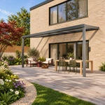 Terrasoverkapping Plus 6 x 2,5 meter antraciet helder glas moderne goot – Tuinbeeld