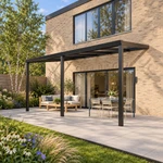 Terrasoverkapping Plus 6 x 3 meter matzwart helder glas moderne goot – rechter zijaanzicht