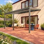 Terrasoverkapping Plus 6 x 4 meter antraciet helder glas moderne goot – Zijaanzicht